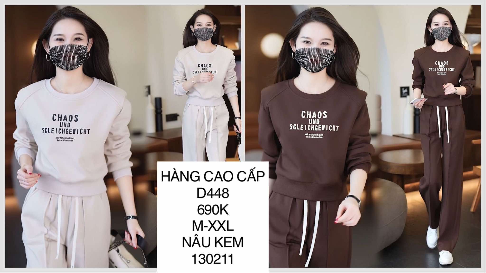  Set quần suông áo thun in chữ chaos D448 