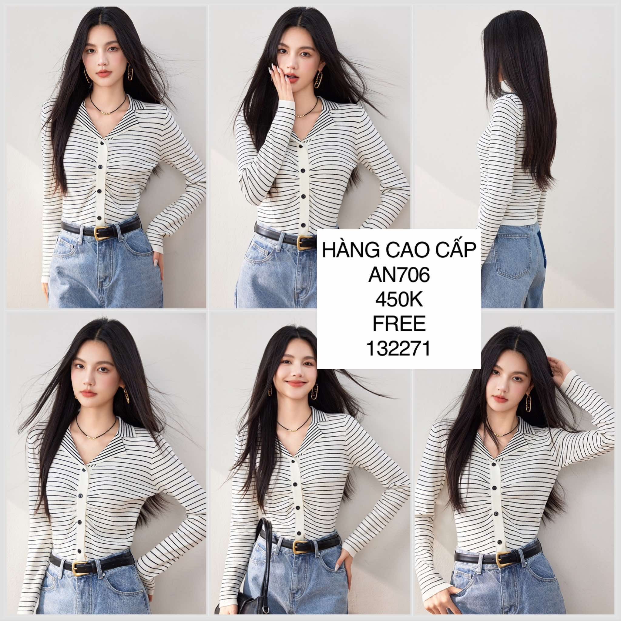  Áo dệt kim sọc đen AN706 