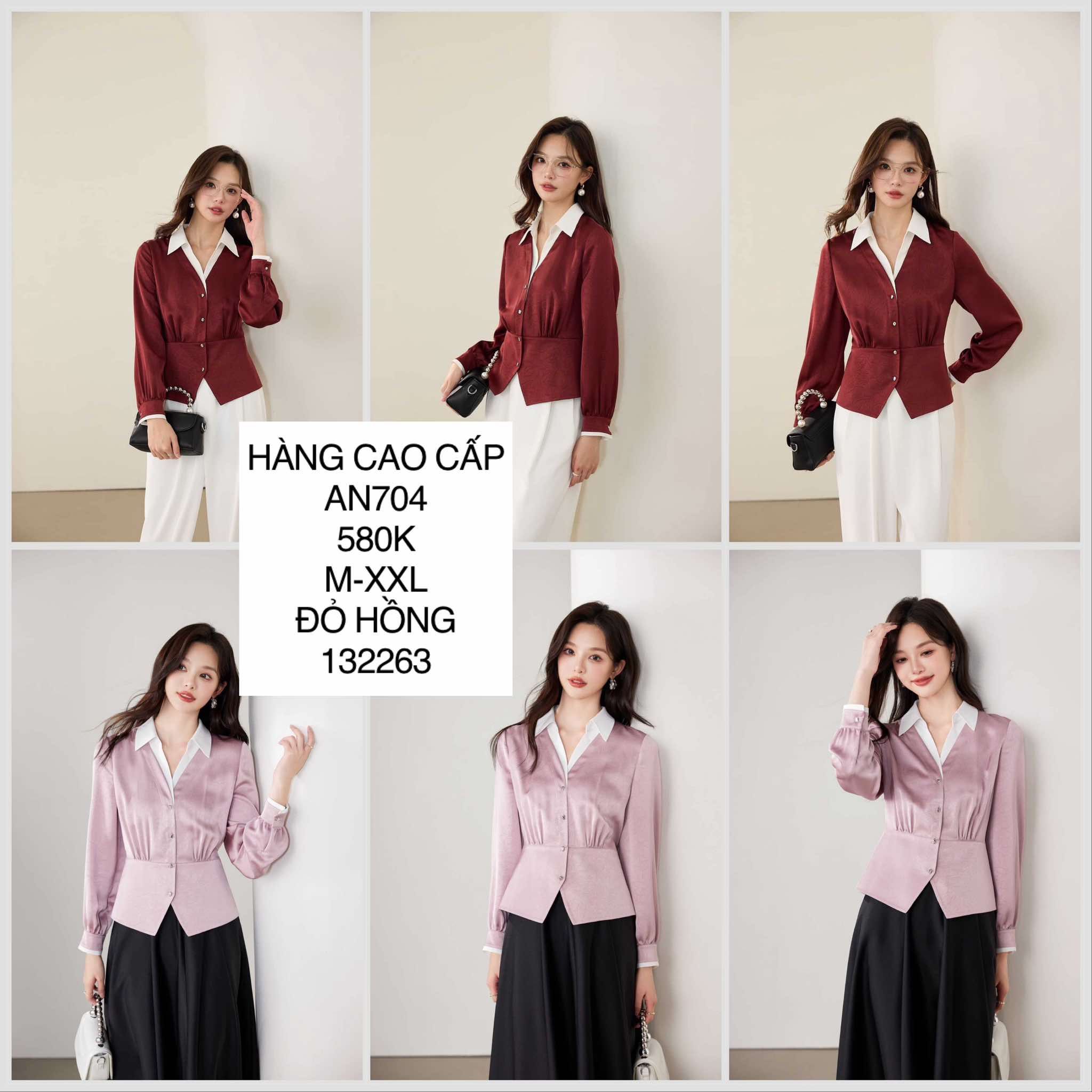  Áo lụa vân cổ sơ mi trắng AN704 