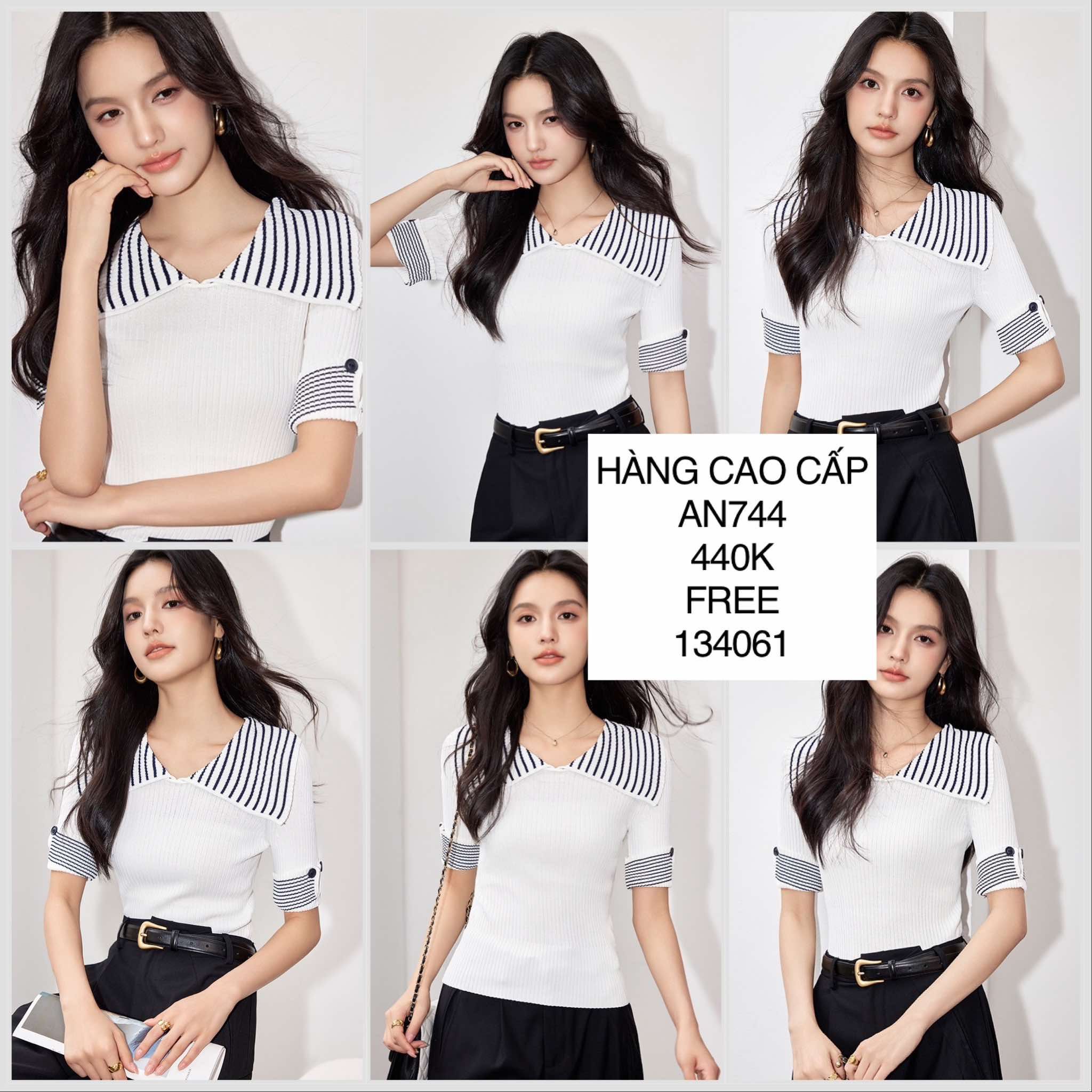  Áo dệt kim cổ sọc AN744 