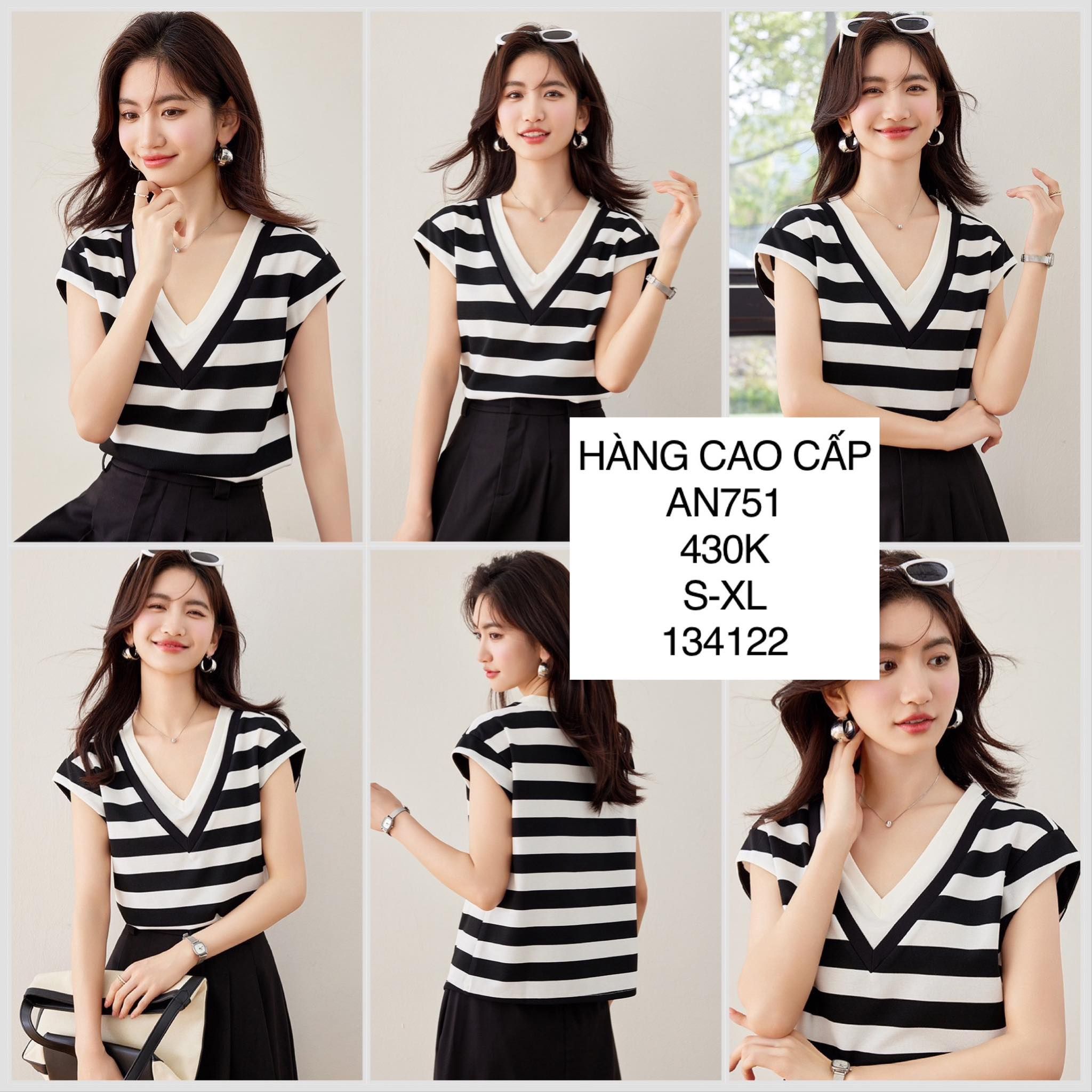  Áo thun sọc cổ tim tay con AN751 