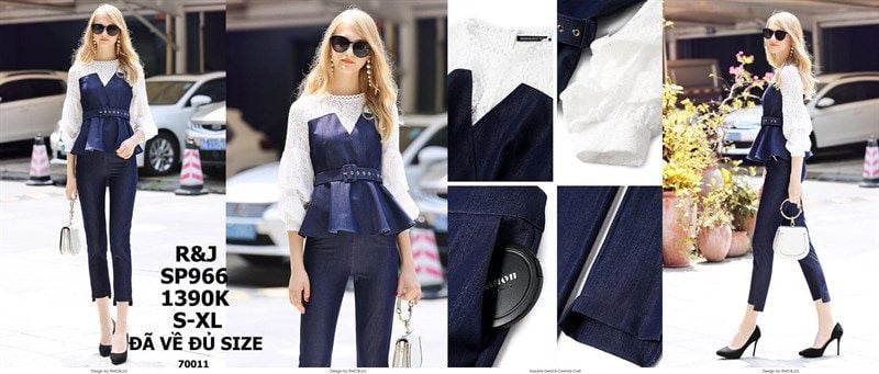  SET ÁO QUẦN DENIM PHỐI REN CAO CẤP HÃNG R&J SP966 