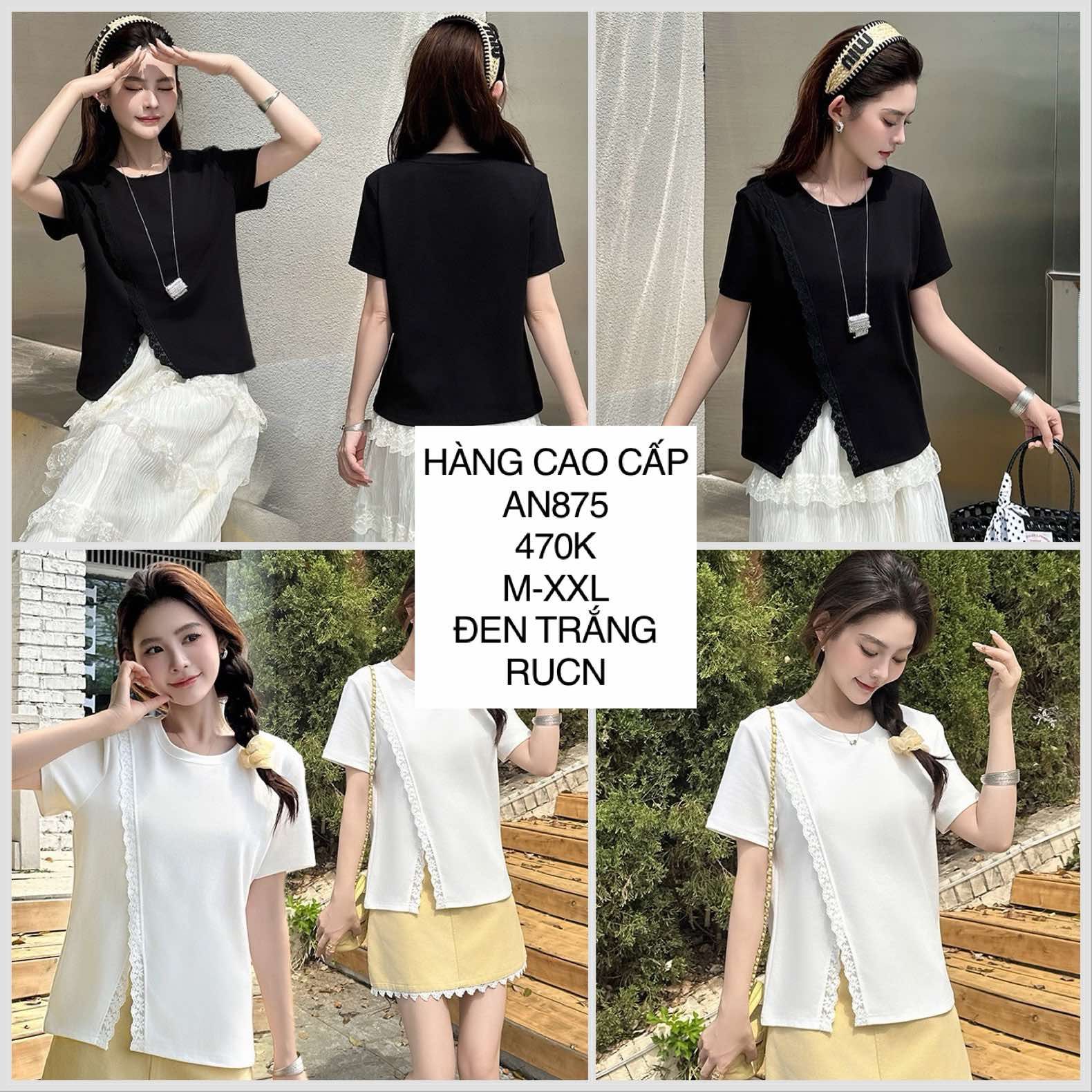  Áo thun xẻ tà phối ren AN875 
