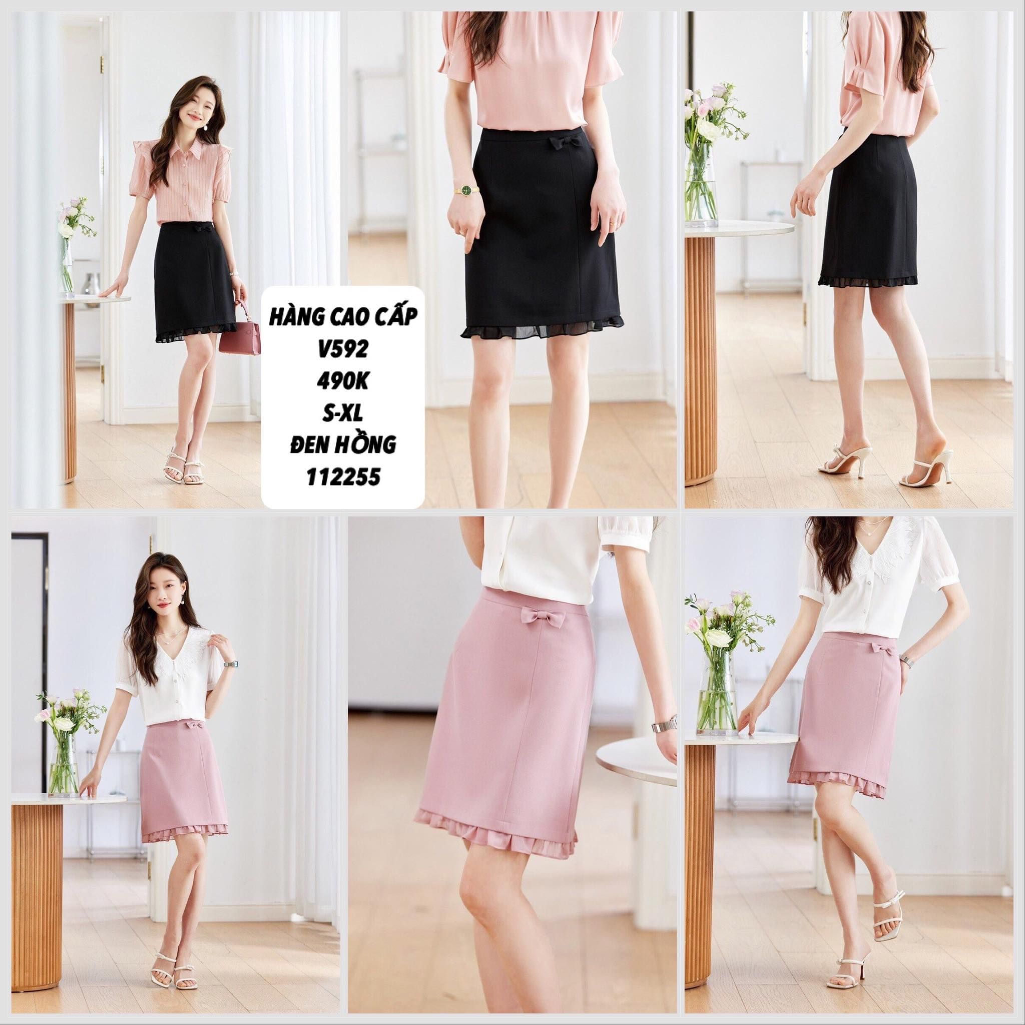  A-chân váy viền bèo eo đính nơ v592 