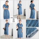  Đầm jean 2 túi phối tag nâu lưng d11-a 