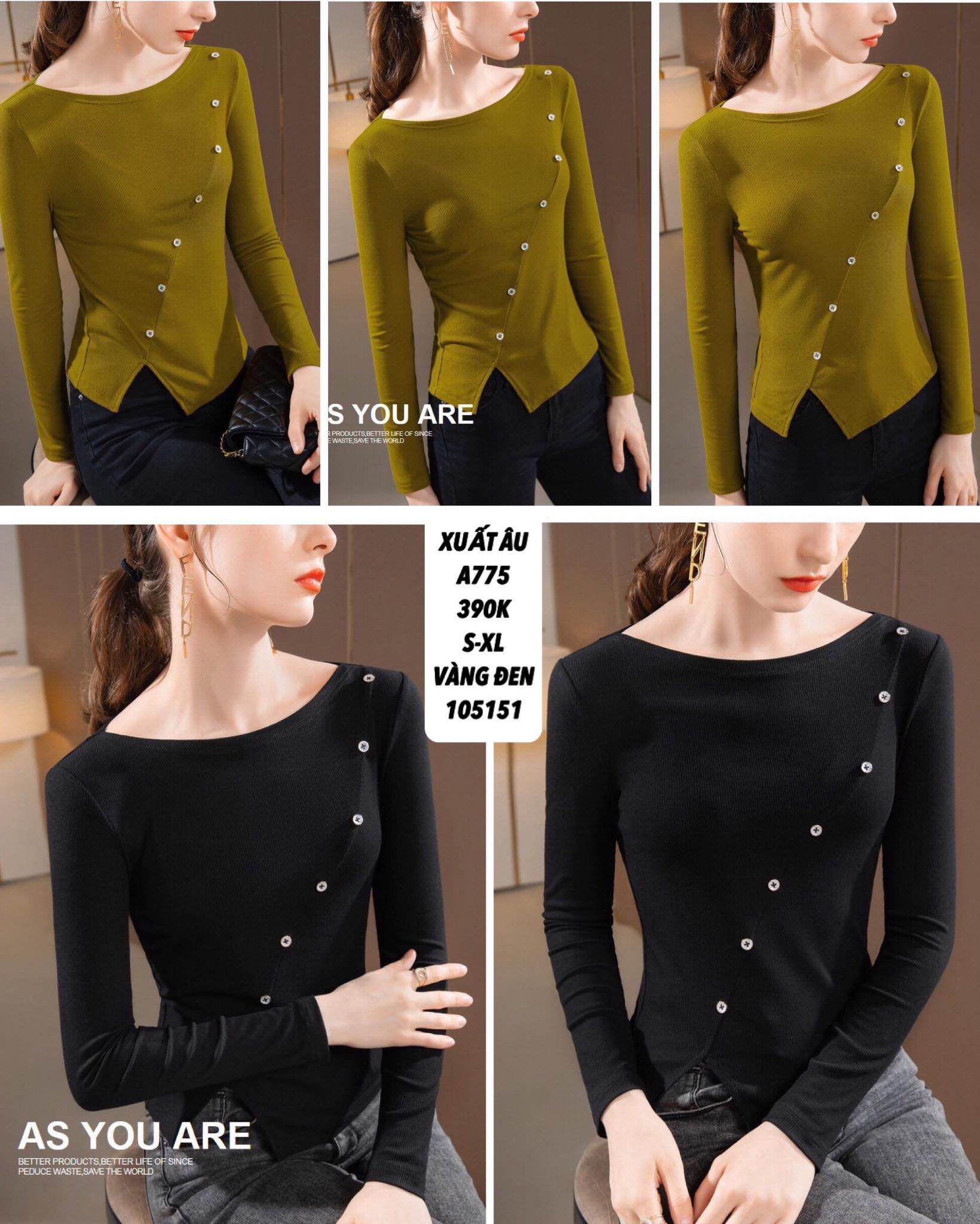  C-áo thun tay dài phối nút lệch a775 