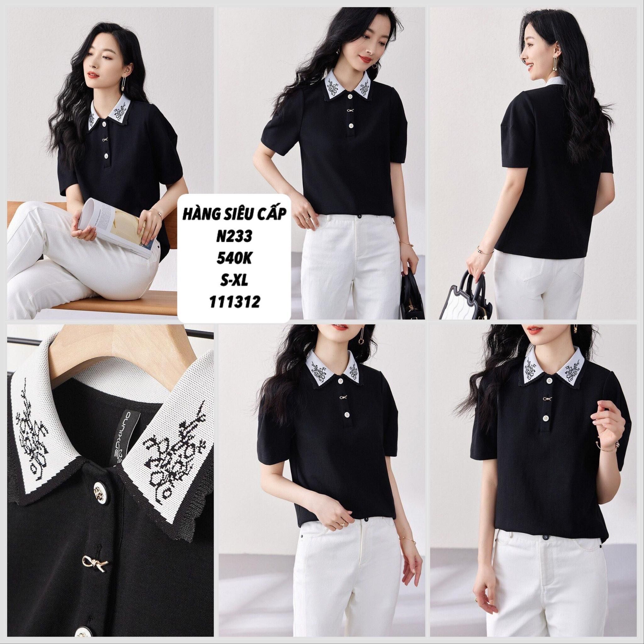  C-áo thun cổ bẻ thêu hoa n233 