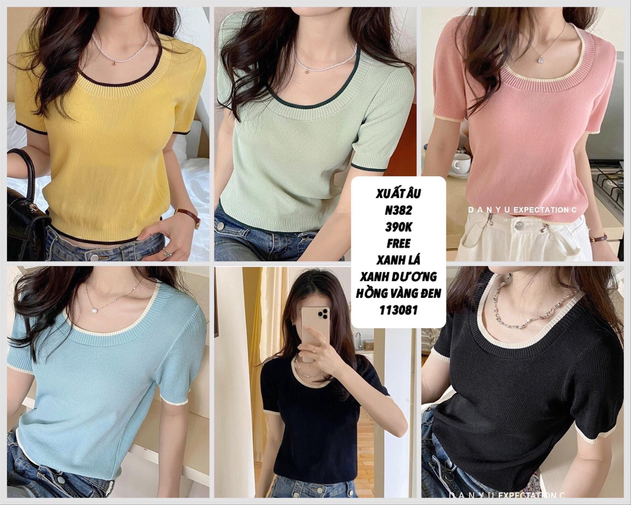  C-áo dệt kim viền màu cổ n382 