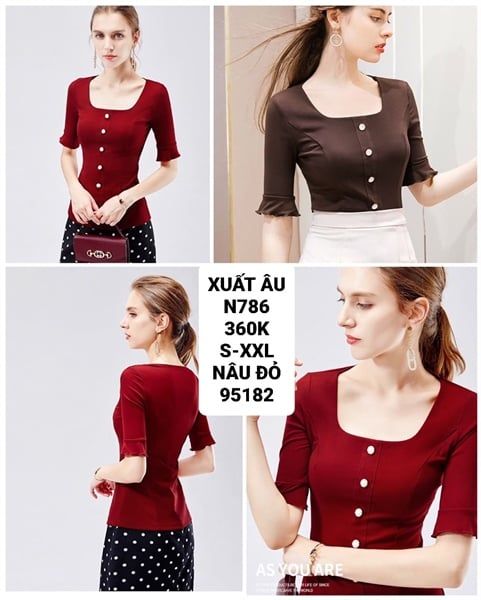  A-áo thun cổ vuông tay hơi loe || n786 