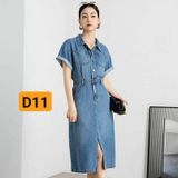  Đầm jean 2 túi phối tag nâu lưng d11-a 
