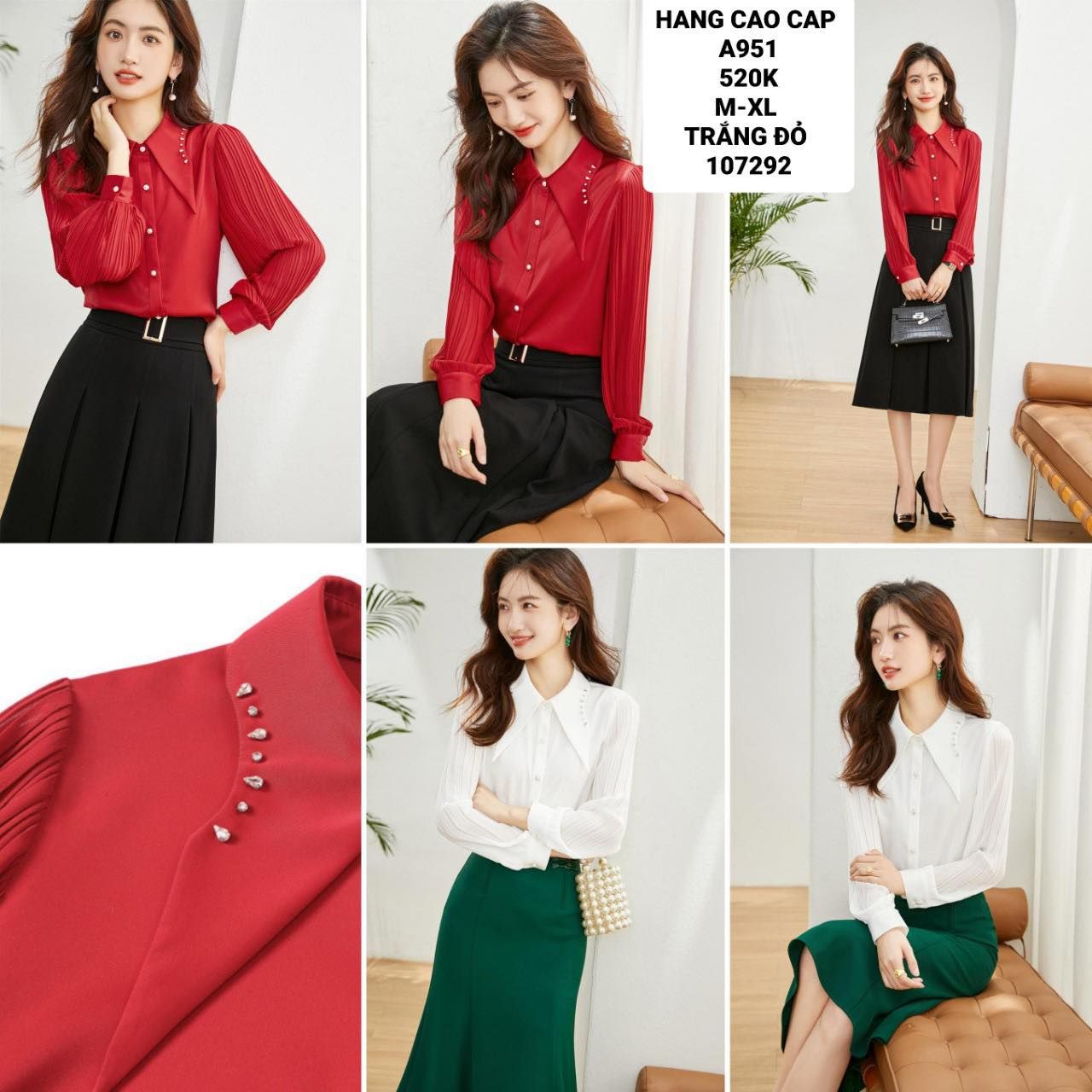  Áo sơmi cổ nhọn đính đá a951 