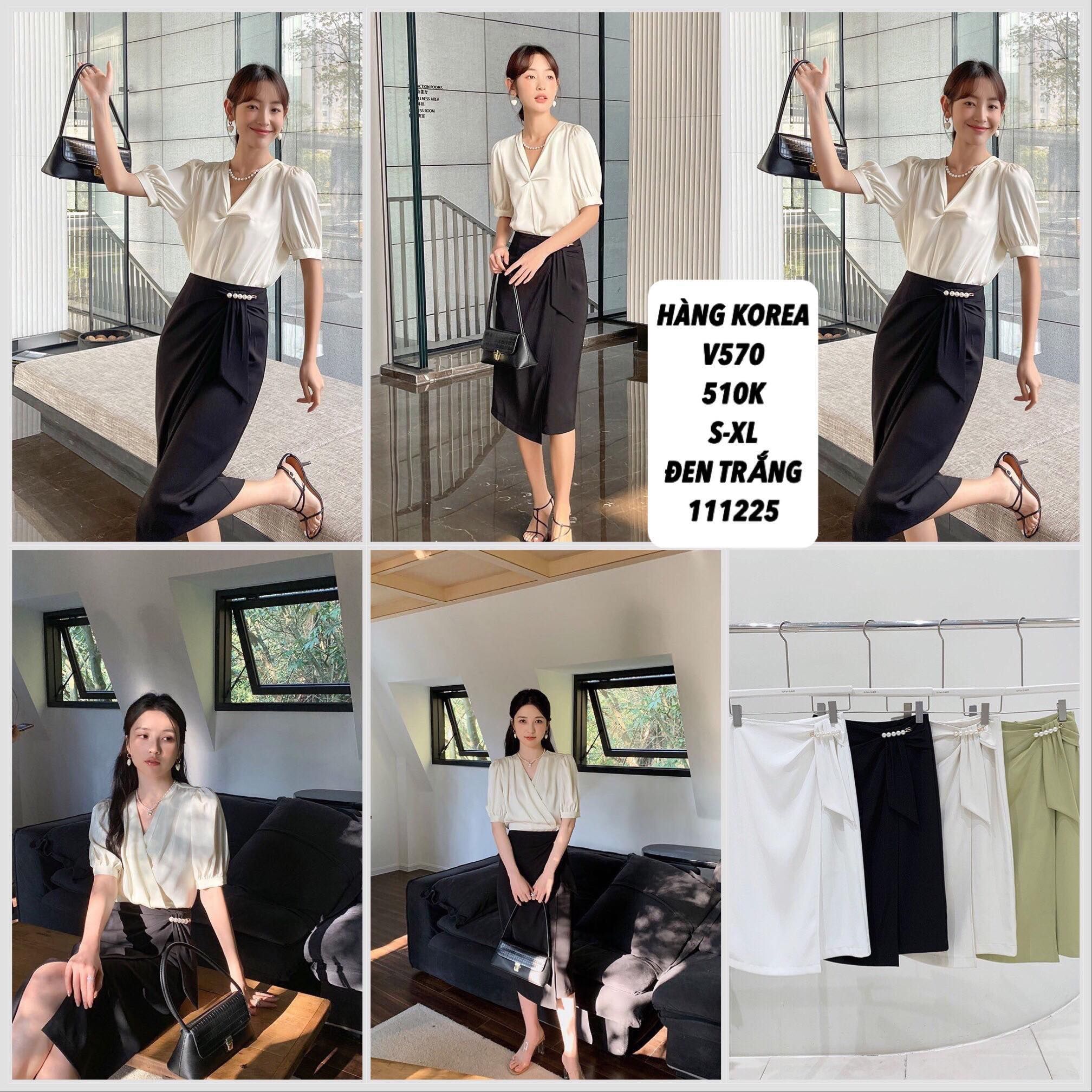  Chân váy voan lụa nơ cài châu v570 
