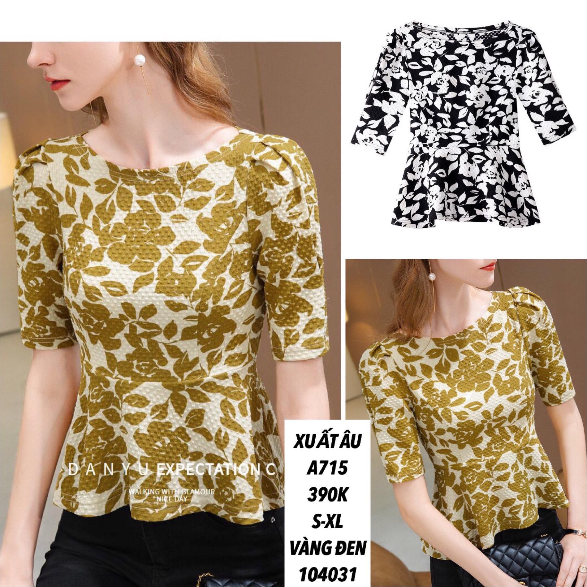  A-áo peplum cổ thuyền họa tiết lá a715 