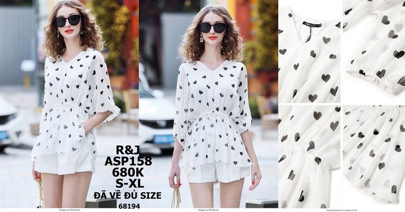  ÁO VOAN TRẮNG HỌA TIẾT TRÁI TIM HÃNG R&J ASP158 