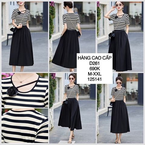  Đầm sọc thun đính nơ hoa d261 