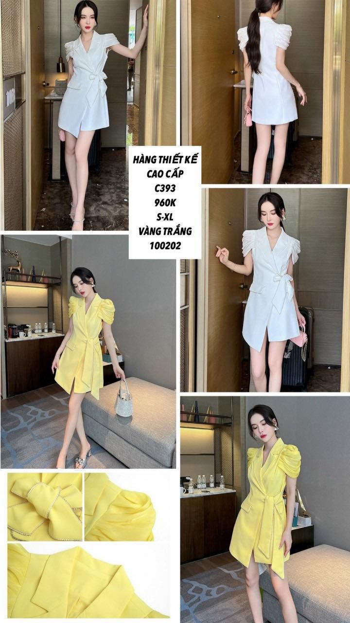  Đầm vest kiểu cột nơ viền đá c393 