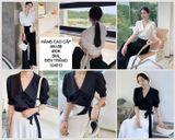  Áo lụa nút châu cột eo an188 