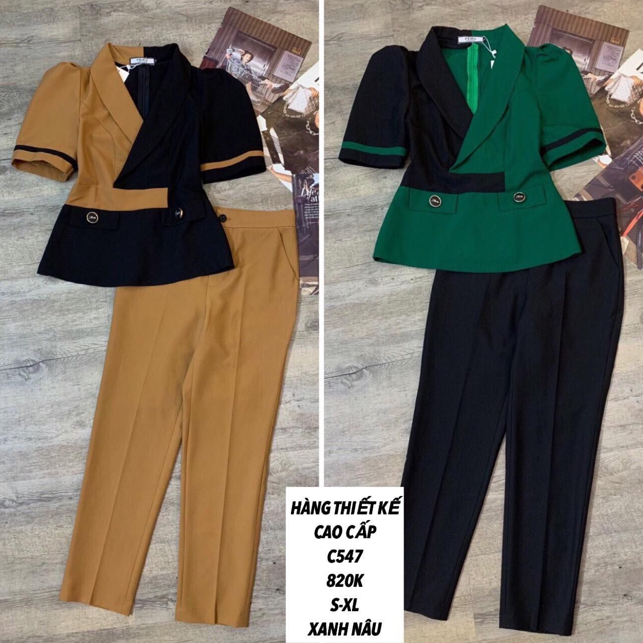  Set vest cổ đắp chéo, 2 túi giả + quần tây c547 