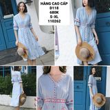  ĐẦM LINEN THÊU HOA D118-A 