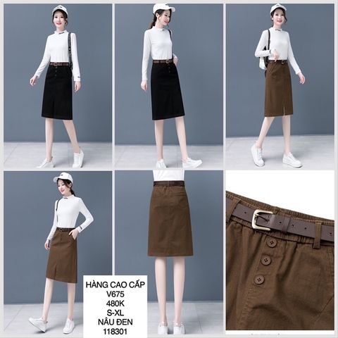  A-chân váy xẻ lai 3 nút kèm belt v675 