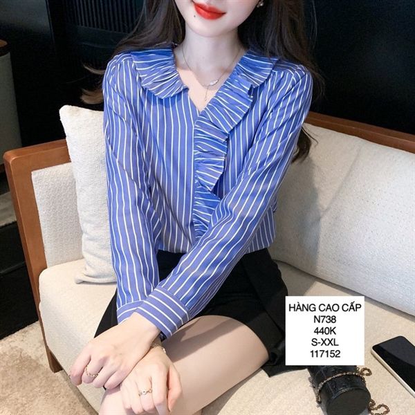  A-áo sơmi sọc phối bèo n738 