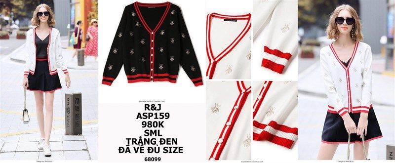  ÁO KHOÁC LEN HỌA TIẾT THÊU CON ONG HÃNG R&J ASP159 