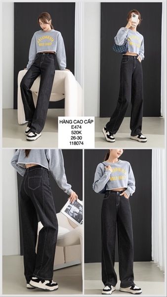  C-quần jean suông viền chỉ e474 