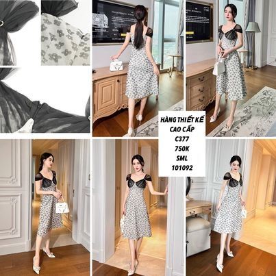  Đầm hoa phối lưới cúp ngực C377 