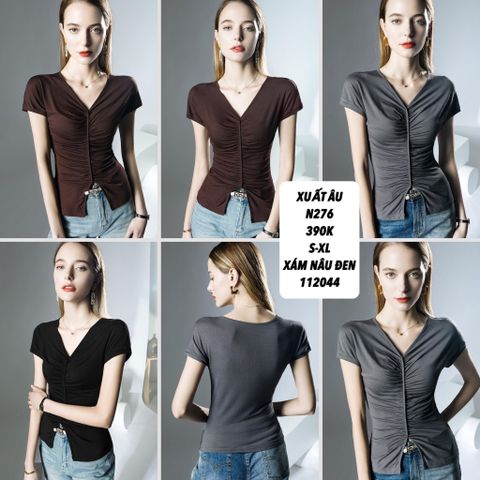  Áo thun cổ tim nhún xẻ lai n276 