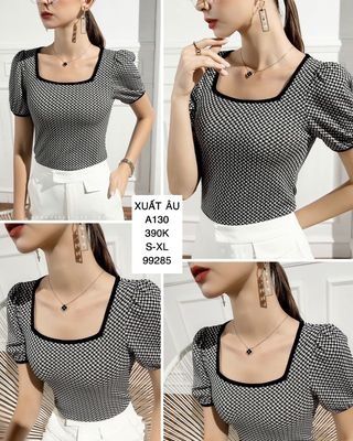  ÁO CARO CỔ VUÔNG A130 