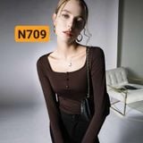  A-áo tay dài phối nút cổ vuông n709 