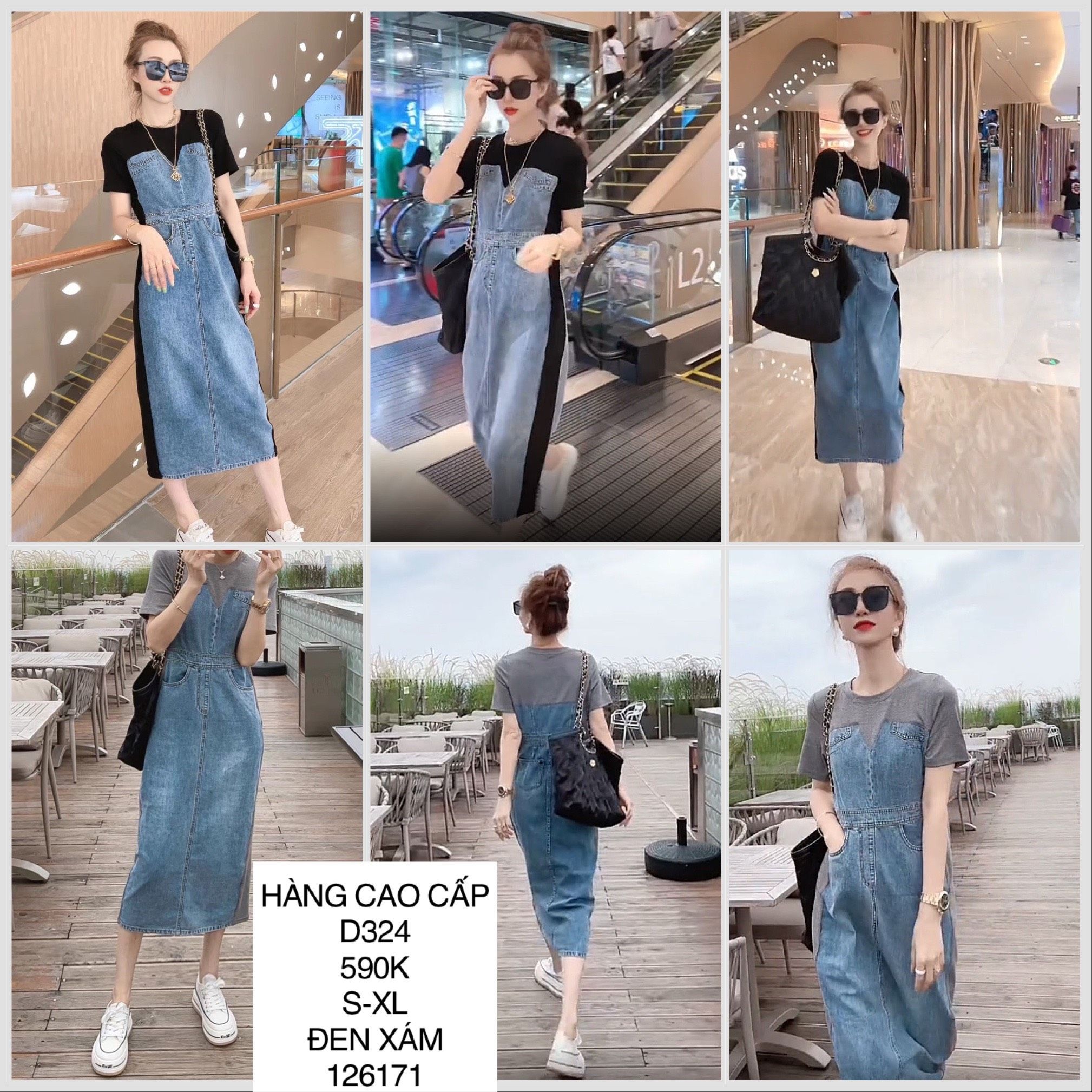  Đầm jean phối thun D324 