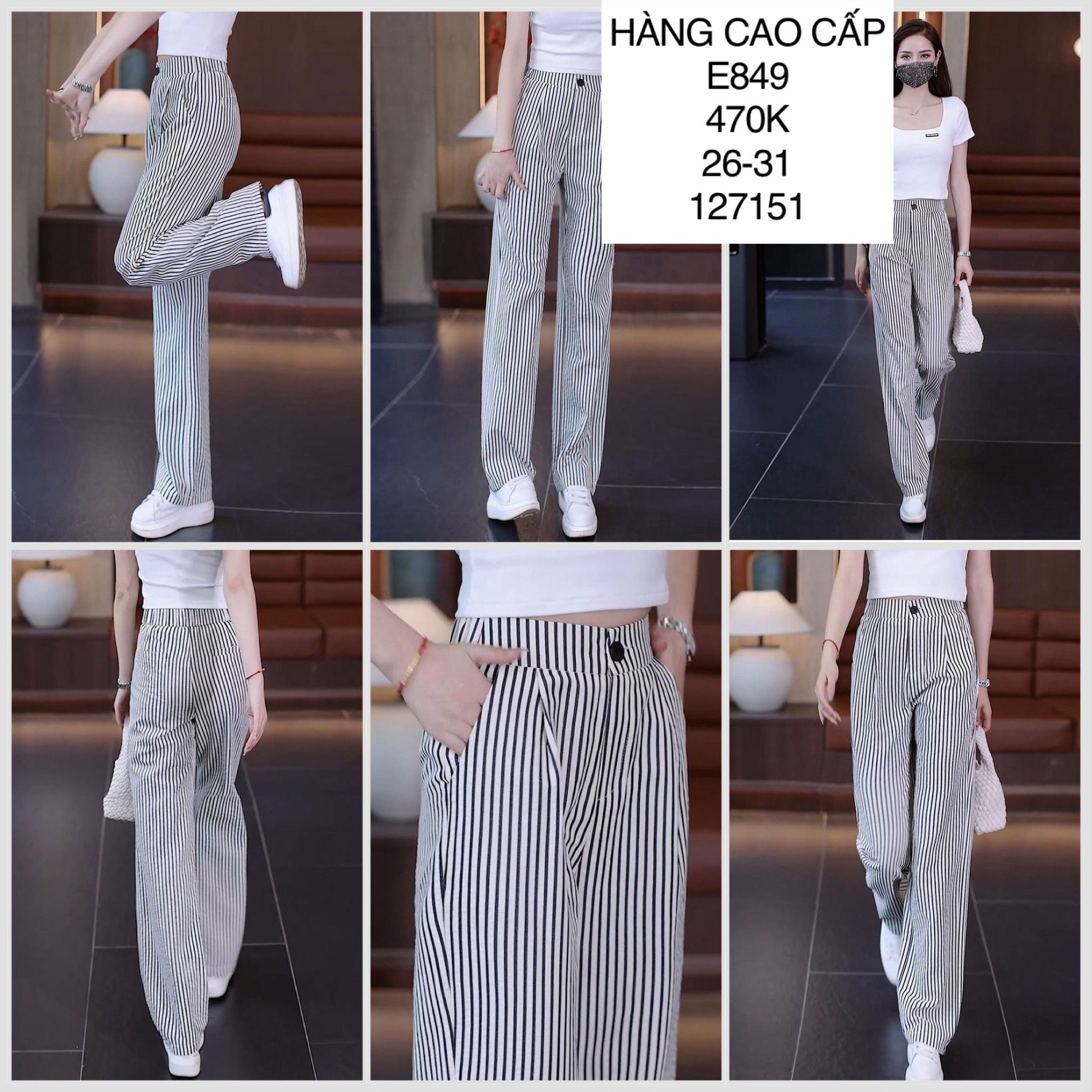  Quần suông sọc giả túi sau E849 