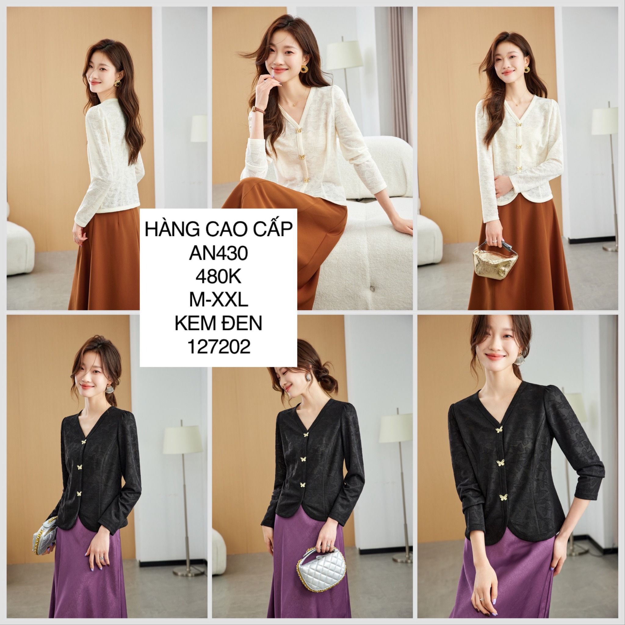  Áo ren hoa nổi nút bướm AN430 
