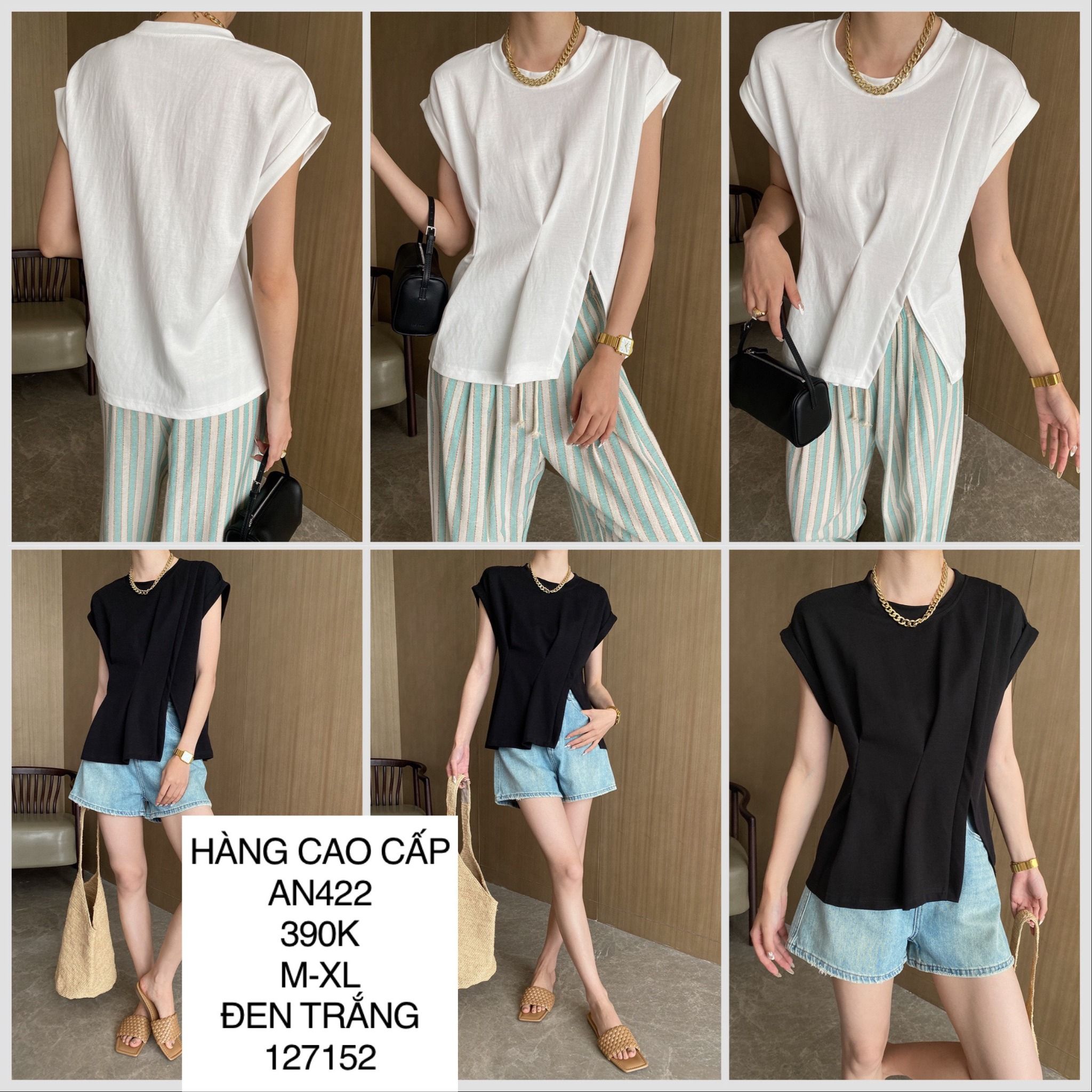  Áo thun xẻ tà chít eo AN422 