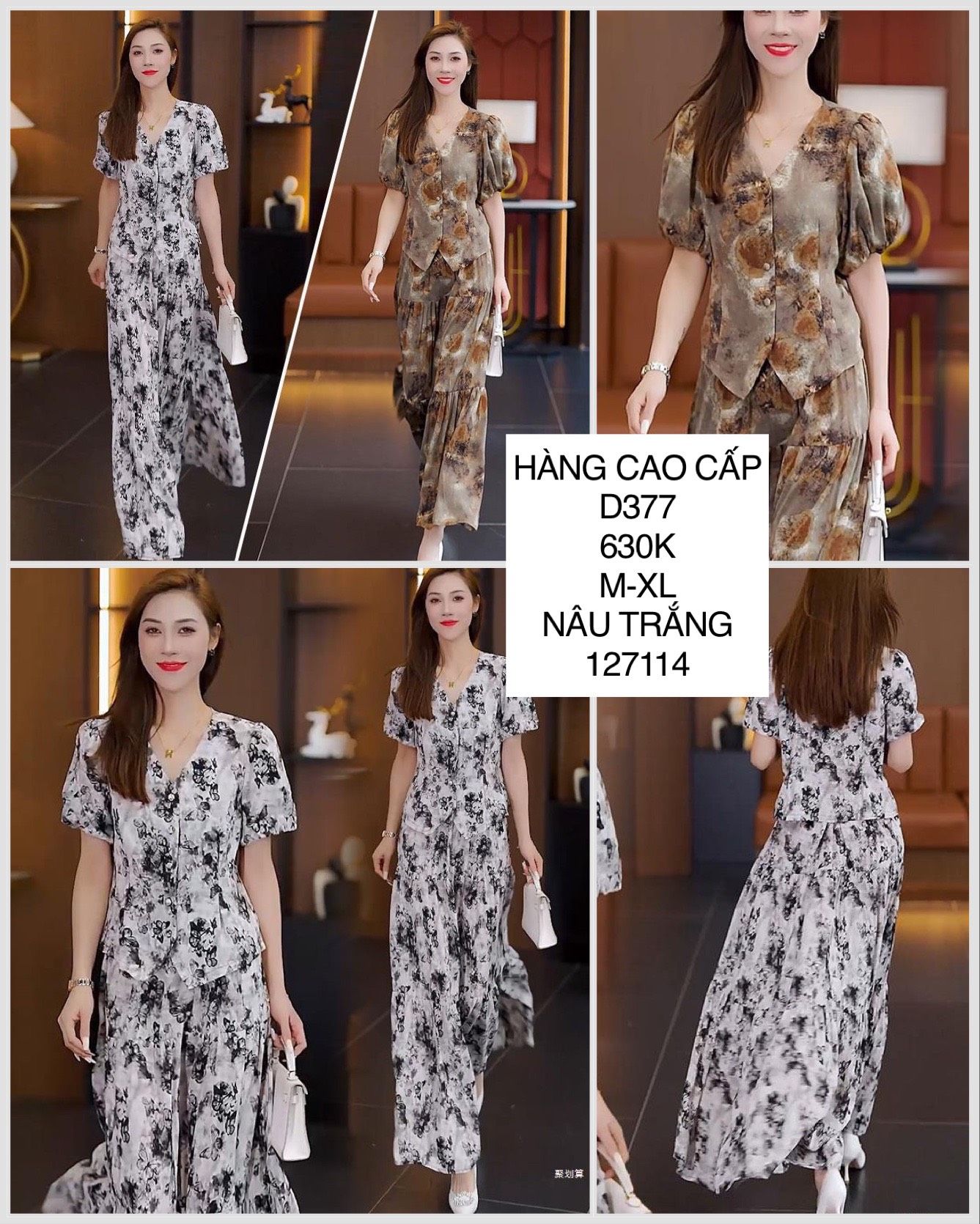  Set áo tay bo + chân váy D377 