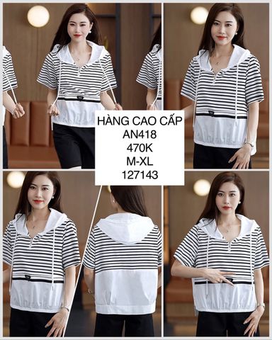  Áo sọc dây kéo có nón AN418 