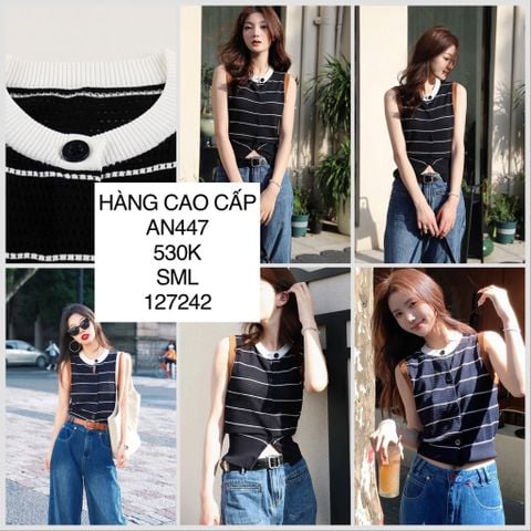  Áo dệt kim sát nách phối nút AN447 