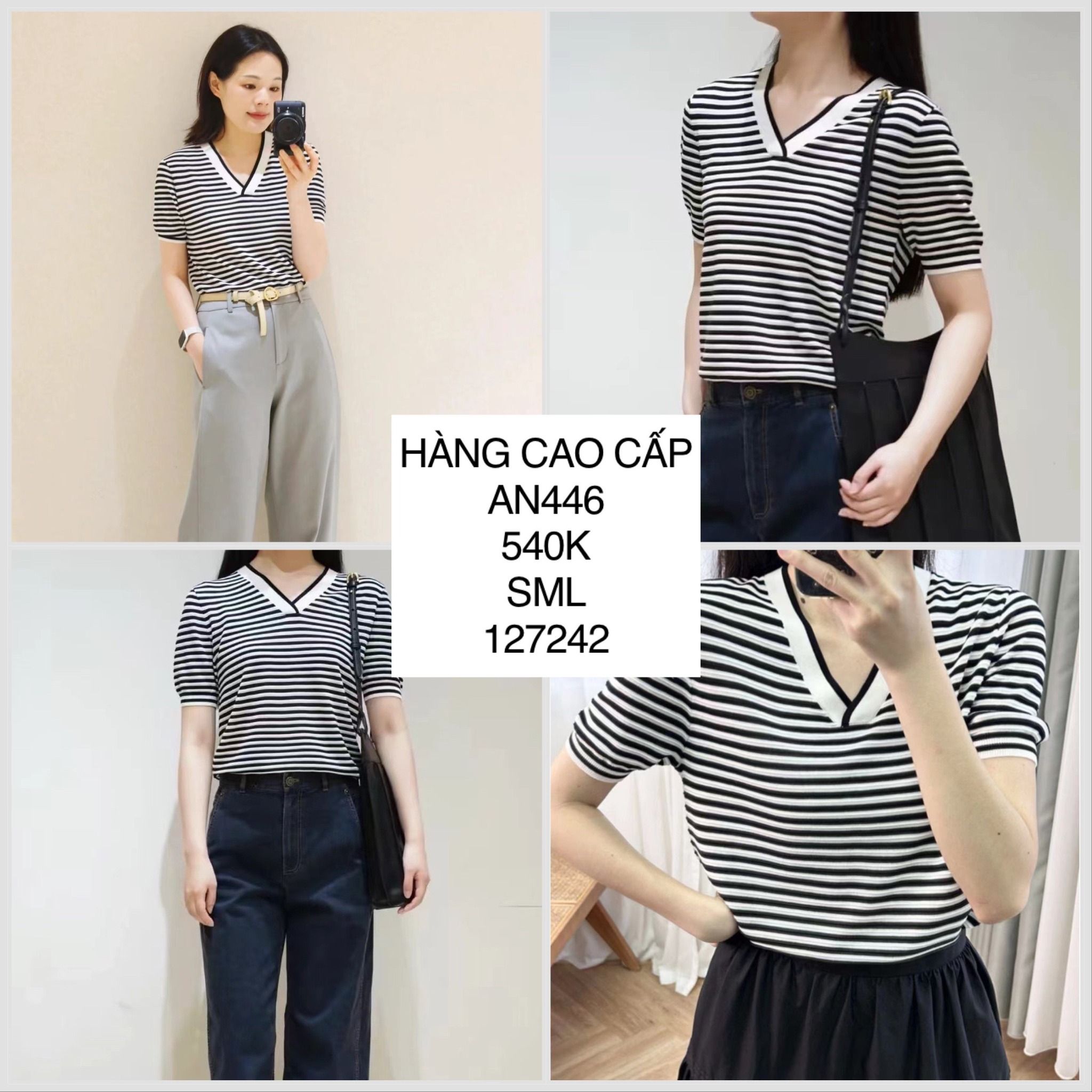 Áo thun dệt kim cổ tim AN446 