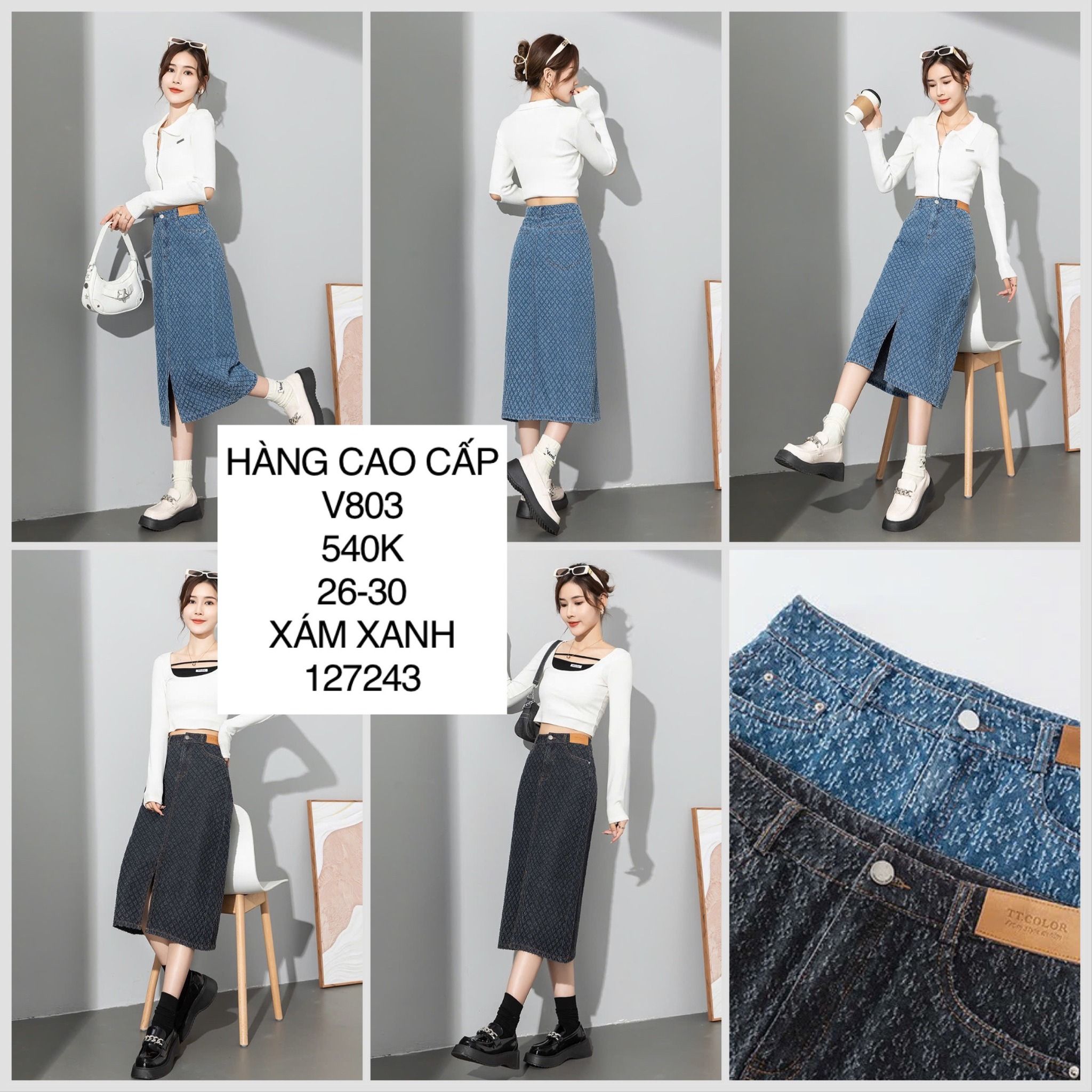  Chân váy jean xước V803 