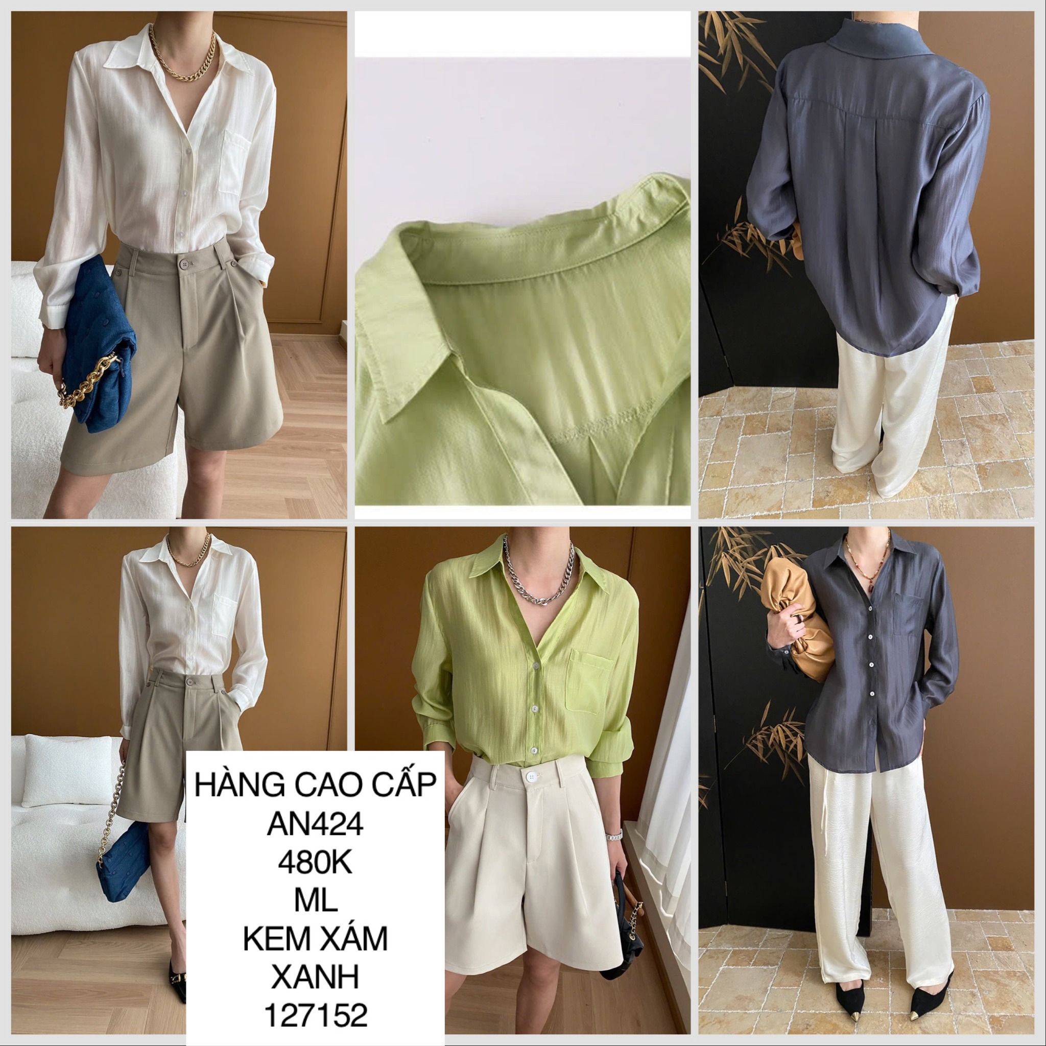  Áo sơ mi phối túi ngực AN424 