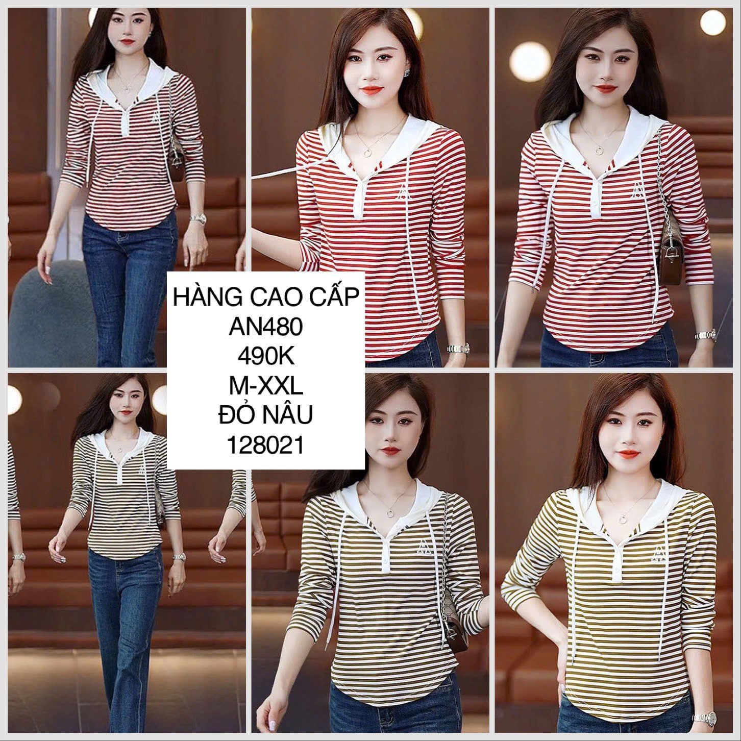  Áo thun gân sọc có nón chữ A AN480 