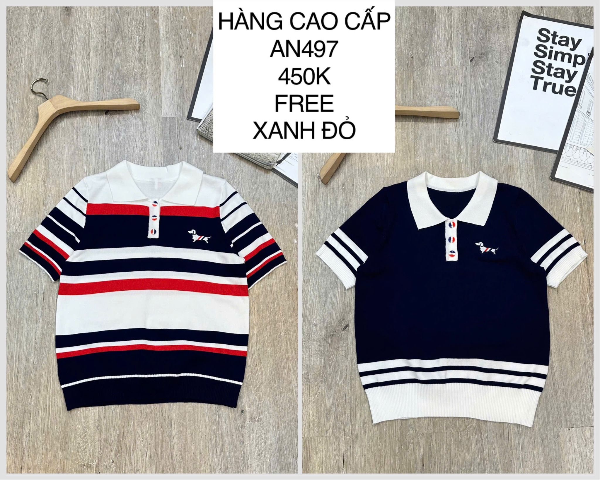  Áo dệt kim polo thêu AN497 