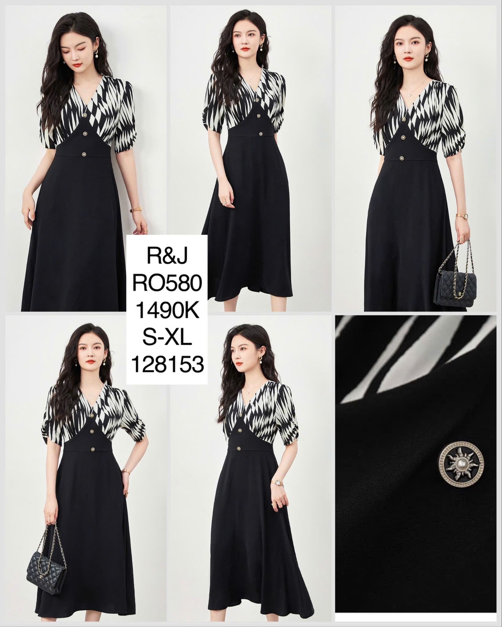  Đầm voan phối sọc RO580 