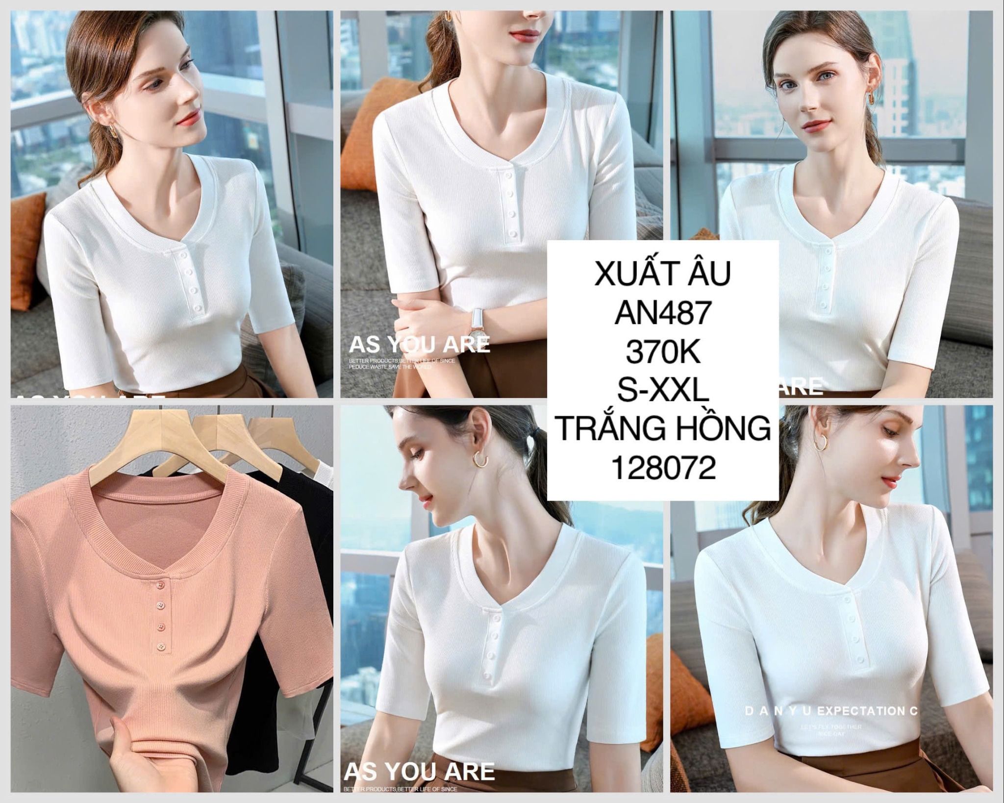 Áo thun cổ tròn phối nút AN487 