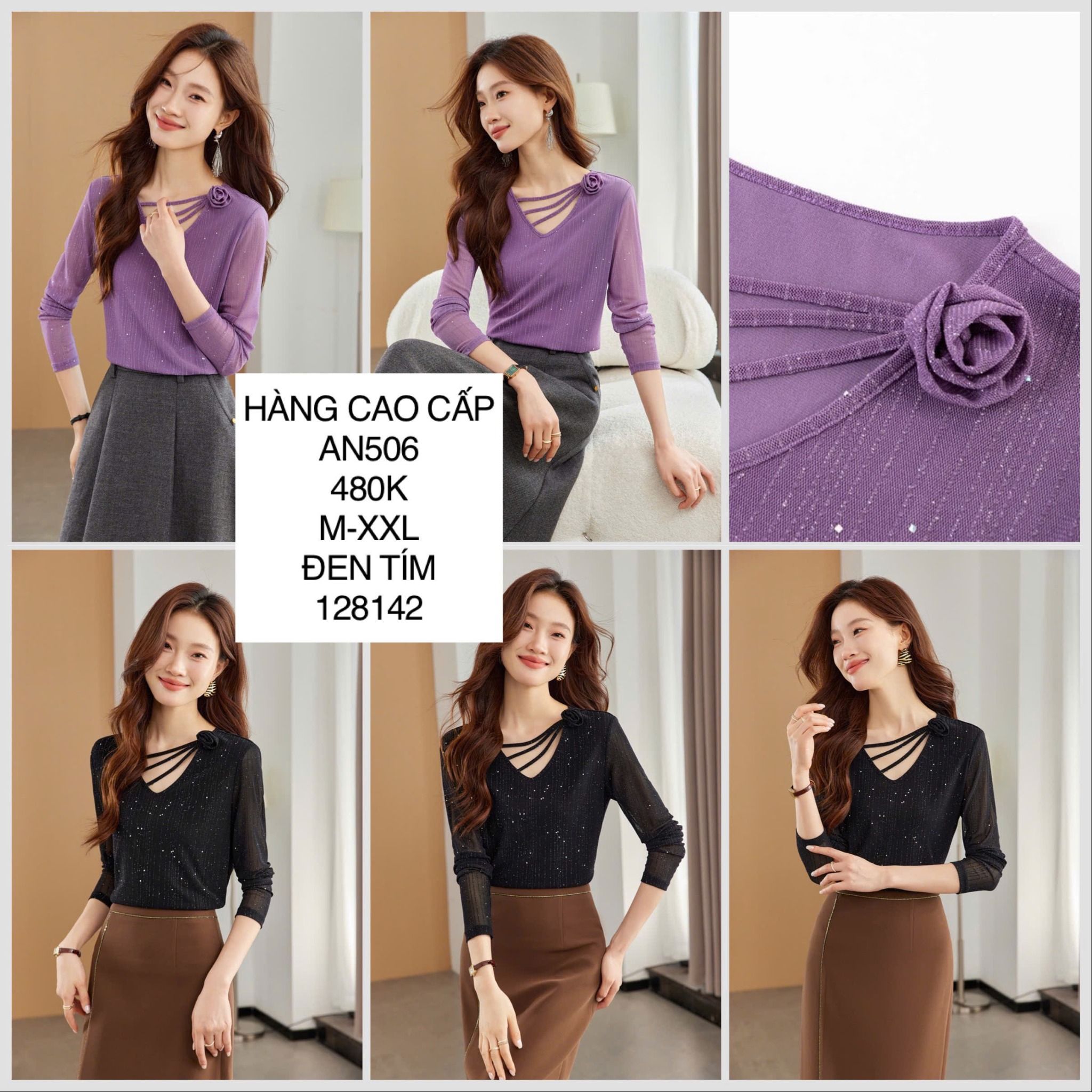  Áo thun lưới ngực đính hoa AN506 