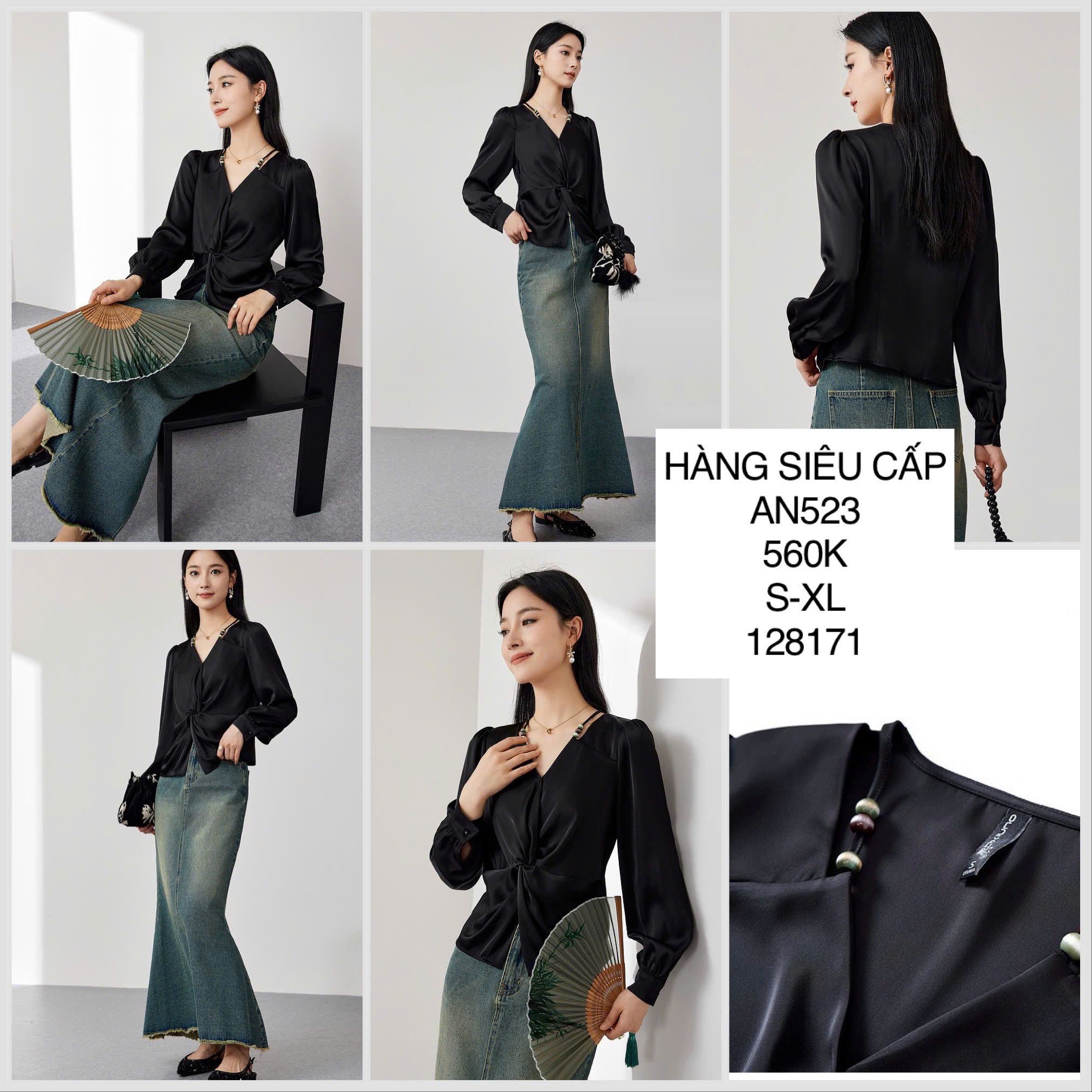  Áo voan peplum vai dây châu AN523 