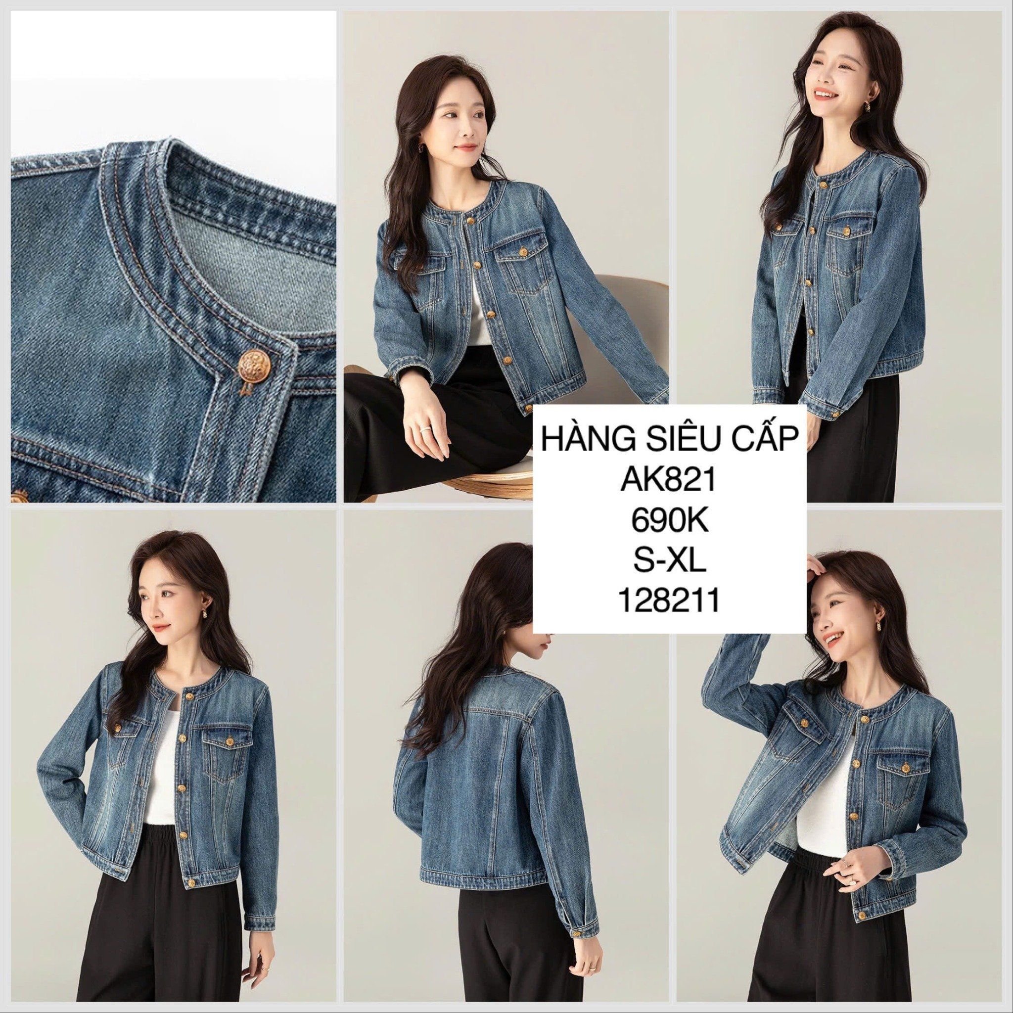  Áo khoác jean cổ tròn túi nắp AK821 