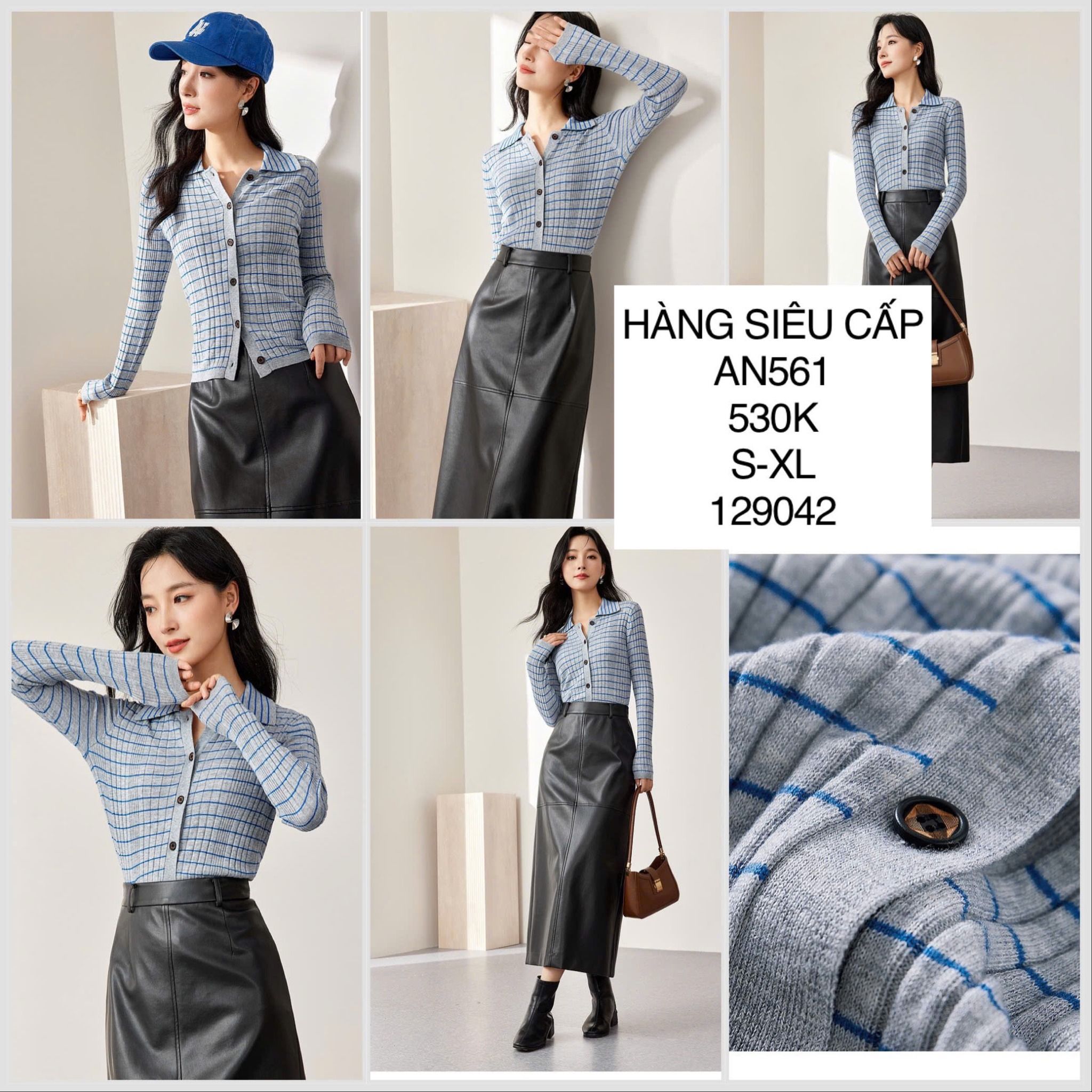  Áo thun dệt kim sọc xanh AN561 