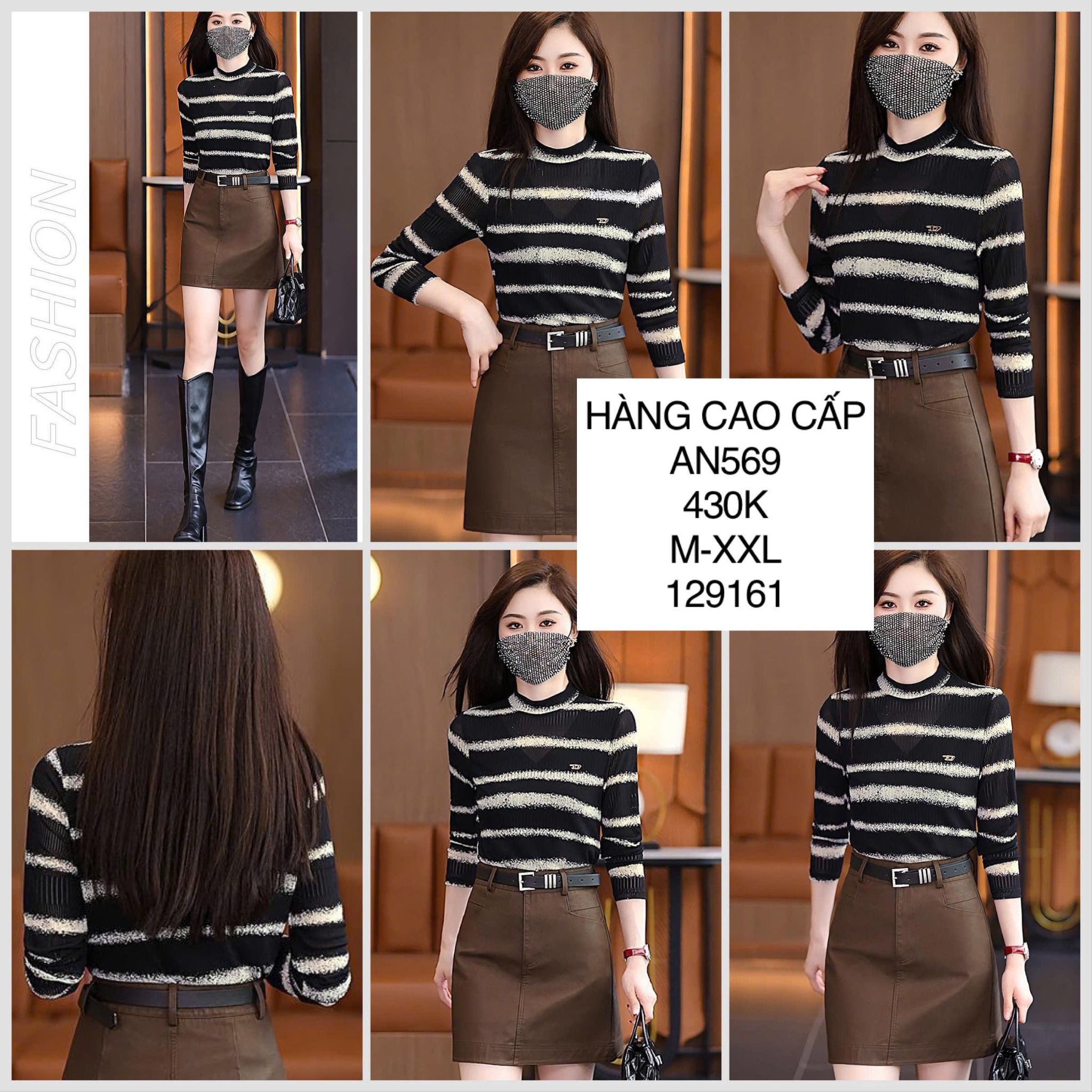  Áo thun lưới sọc ngang AN569 